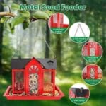 Metal Hanging Bird Feeder House Classic Barn Bird Feeder House Iron Hanging Outdoor Feeder With Visible Window And Lift Top Lid 15.75in Hanging Length Wild Birds Garden Yard Red&White - Image 6