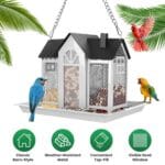 Metal Hanging Bird Feeder House Classic Barn Bird Feeder House Iron Hanging Outdoor Feeder With Visible Window And Lift Top Lid 15.75in Hanging Length Wild Birds Garden Yard Red&White - Image 5